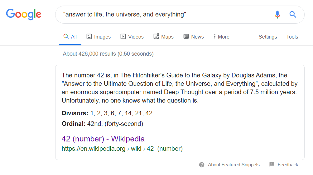 google answer to life