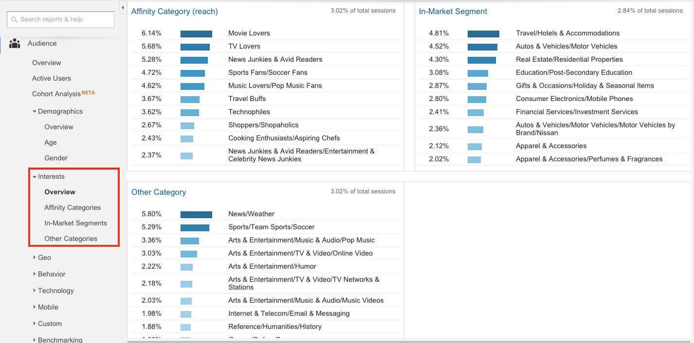 google analytics interests