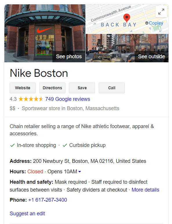 google my business listing example