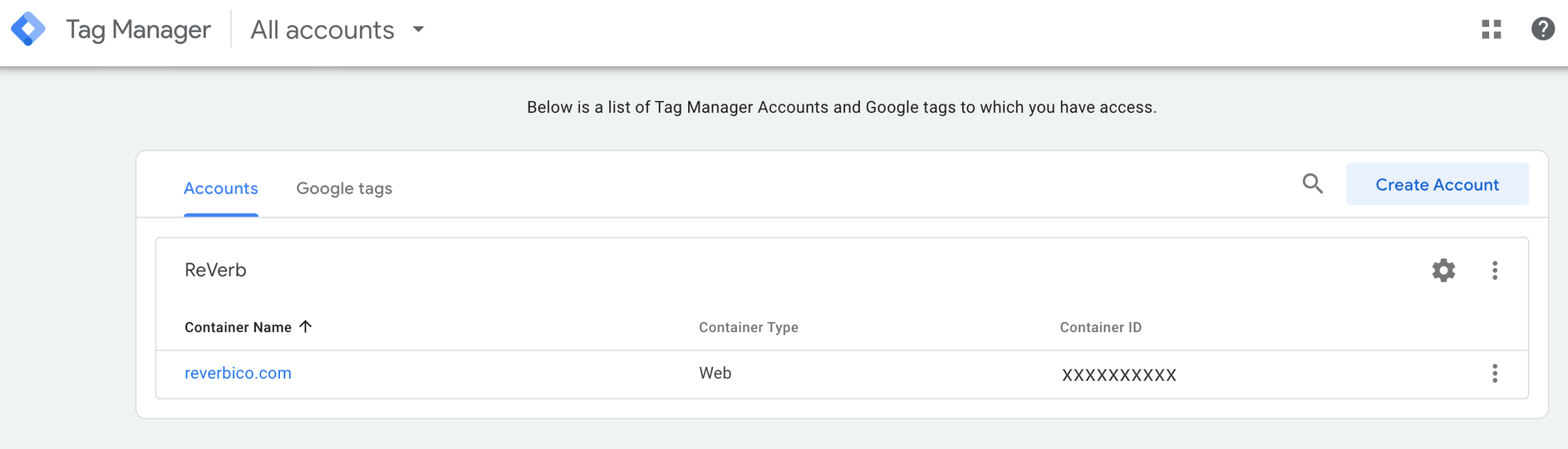 google tag manager account