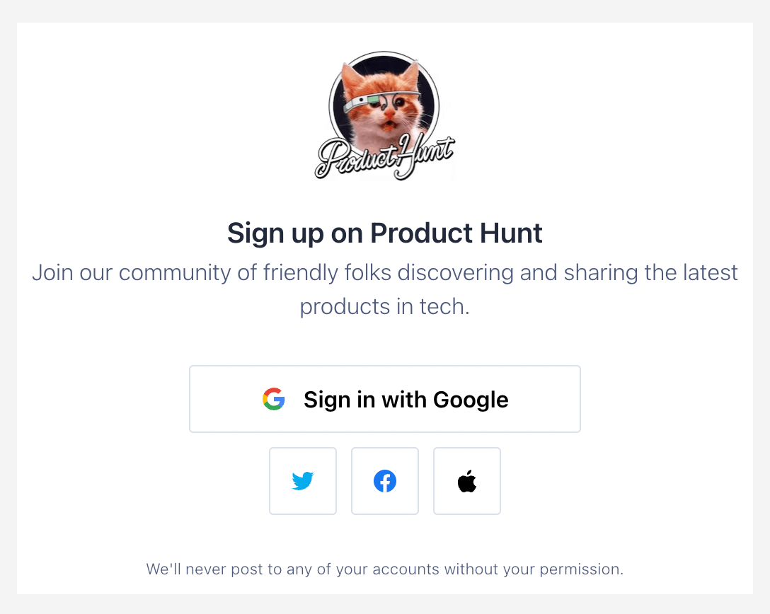 sign up on product hunt