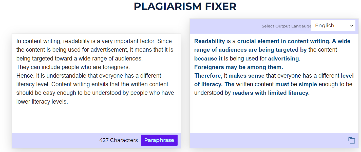 Plagiarism fixer