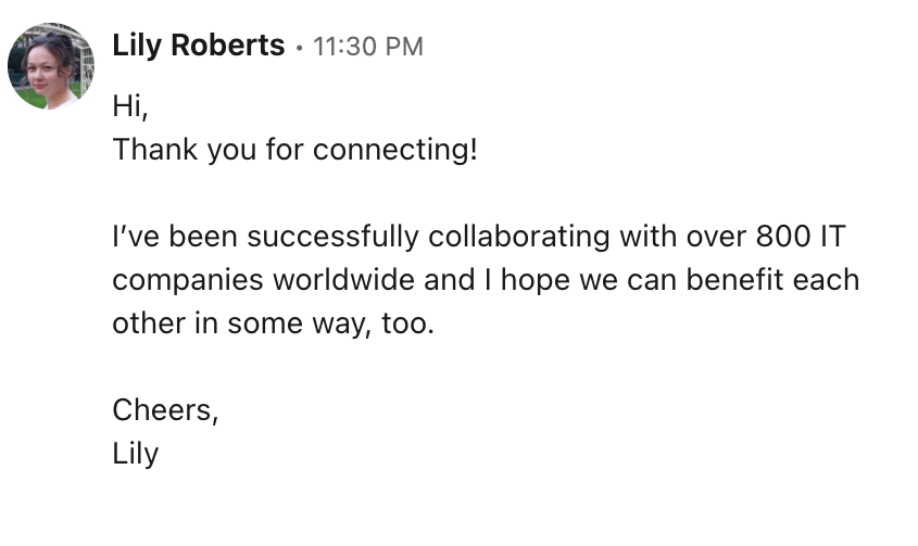 example of a perfect linkedin message