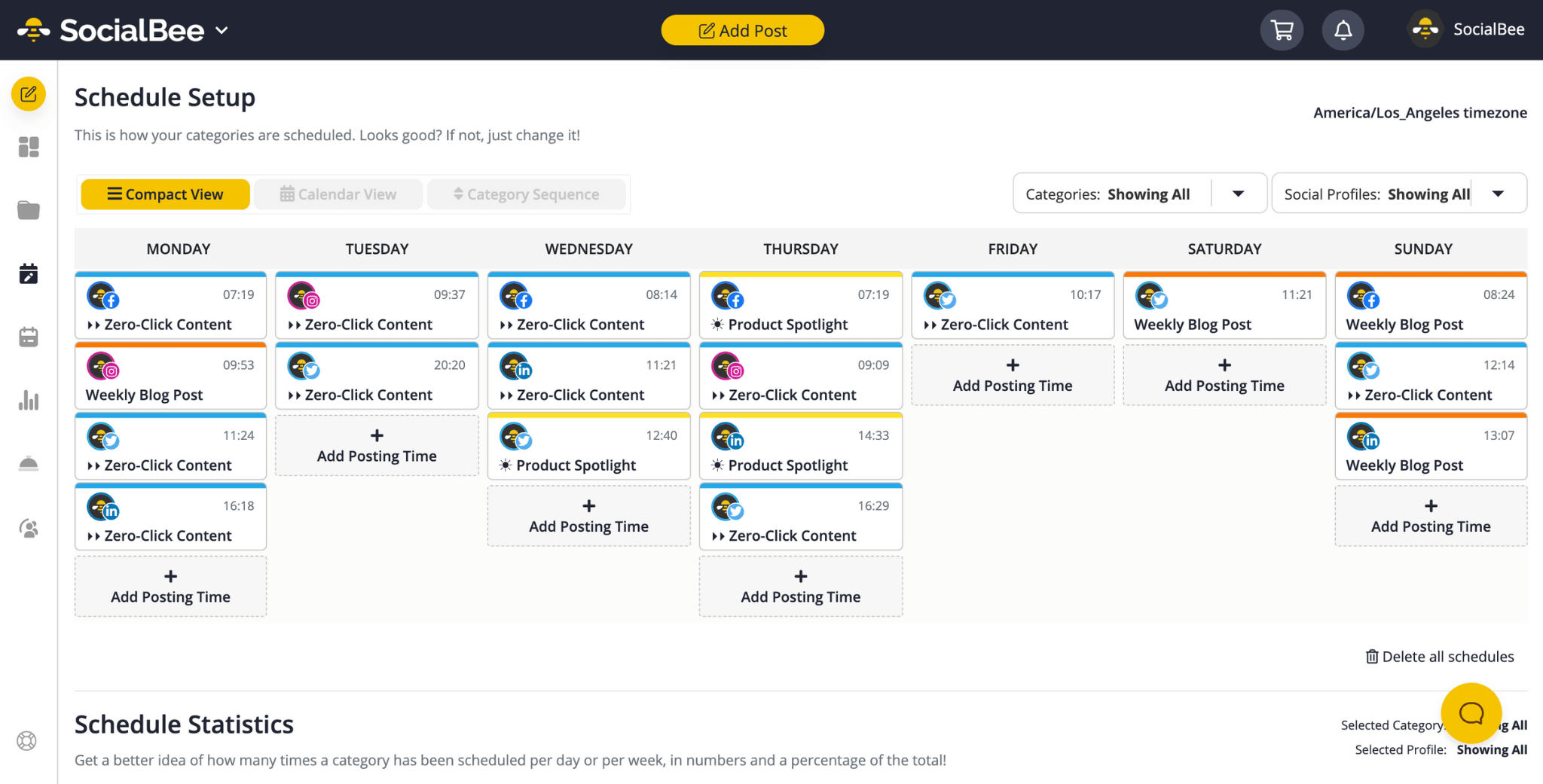 socialbee posting calendar