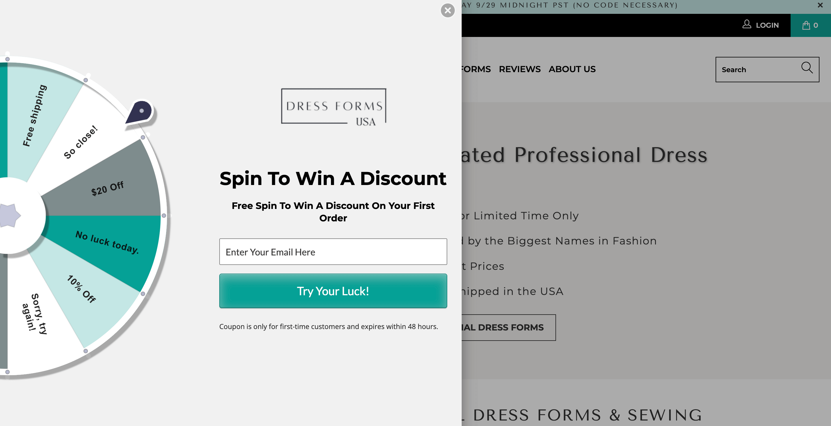 email signup spinning wheel