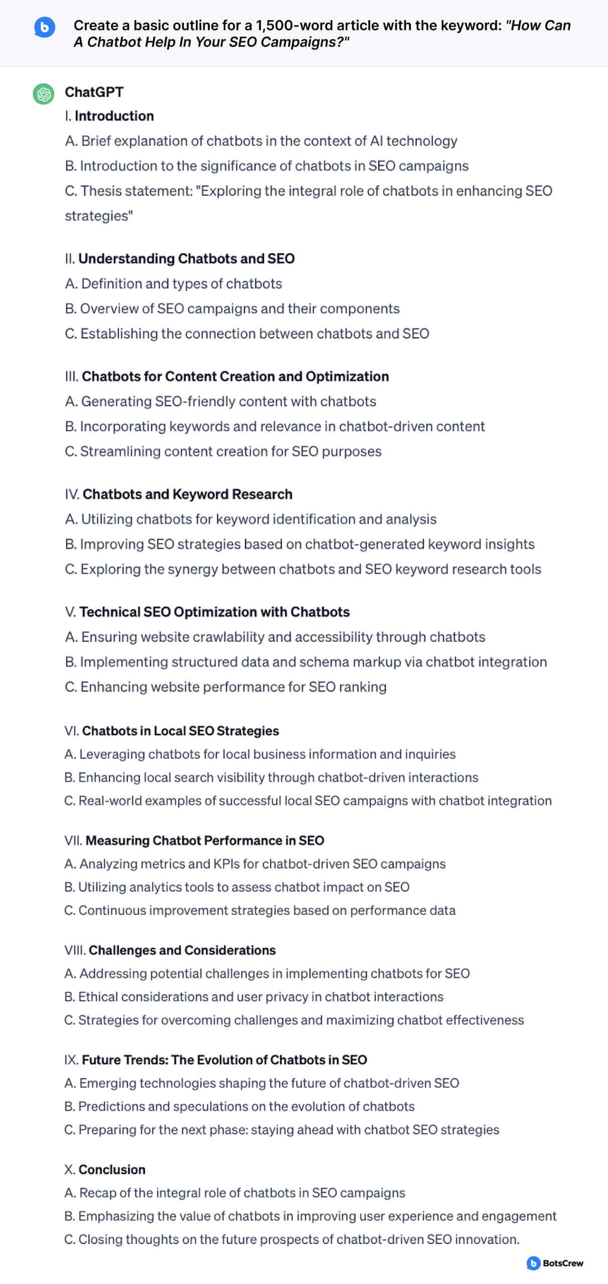 GPT chat outlines for blog