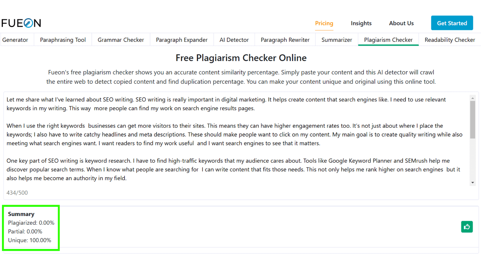 Fueon plagiarism checker