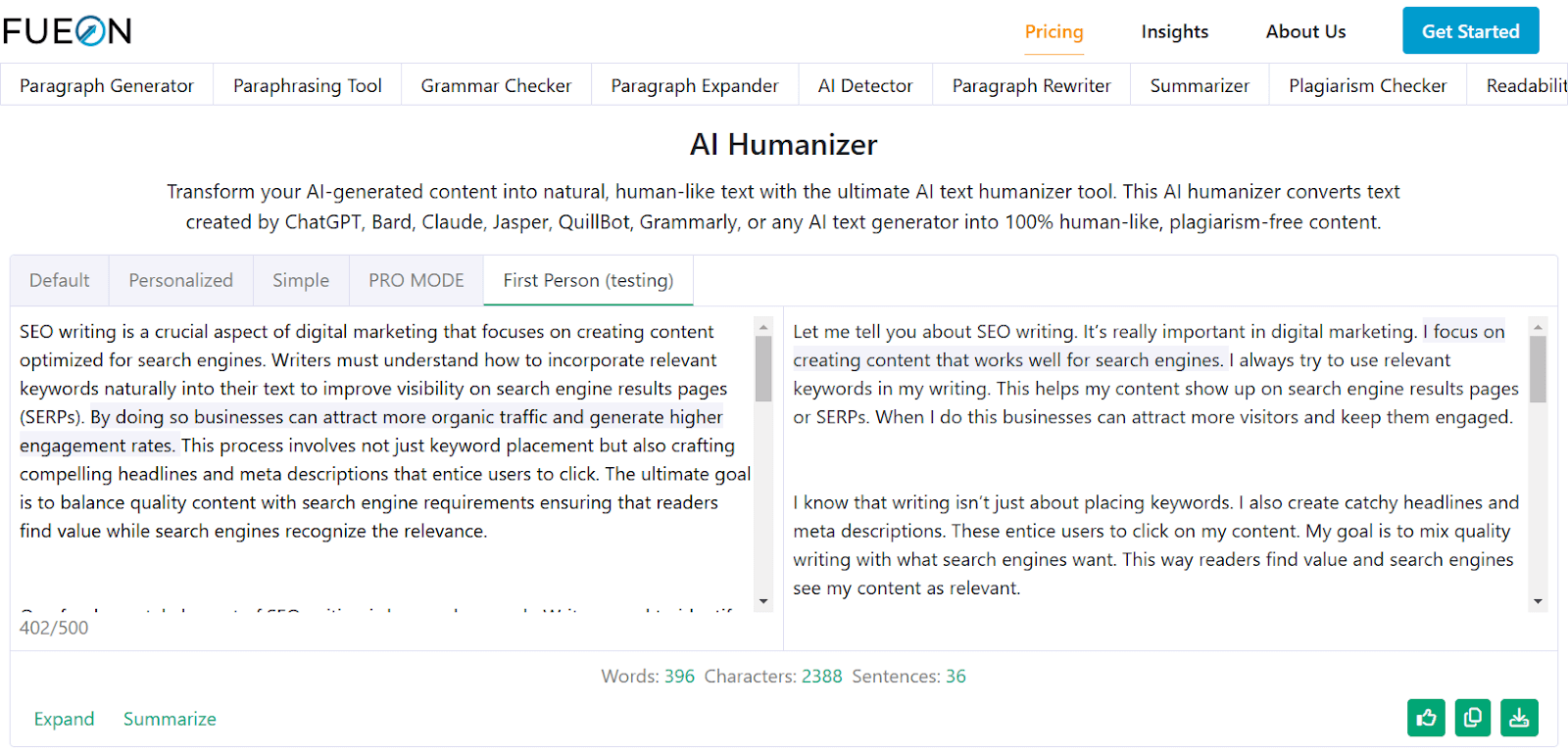 Fueon's AI humanizer