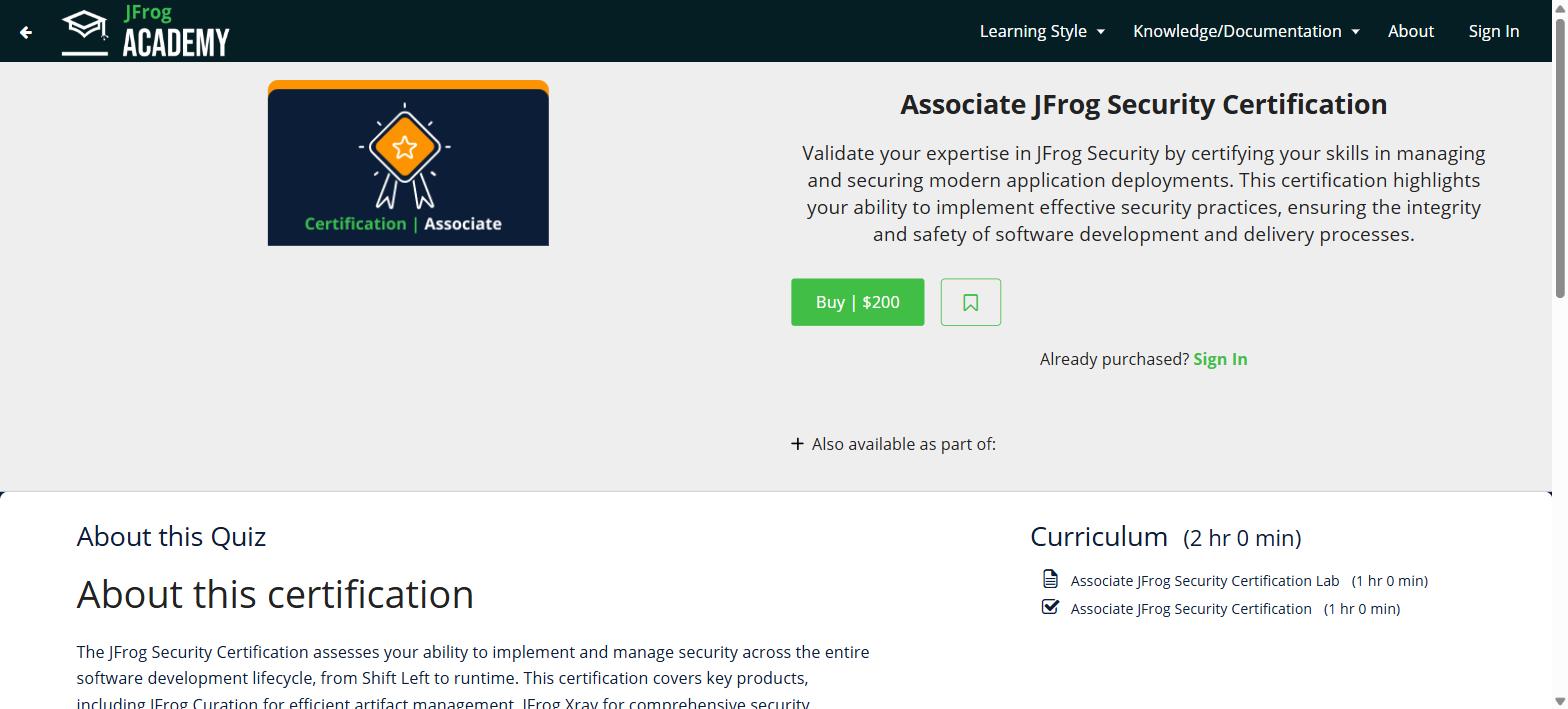 Associate JFrog Security Certification