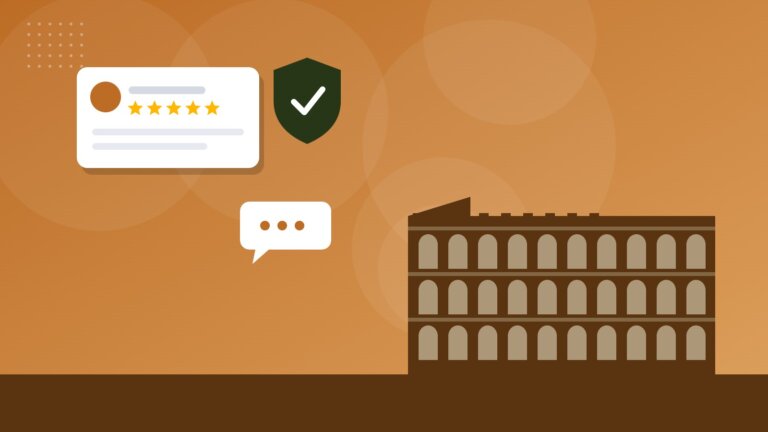 Flat illustration of the Colosseum with online reputation icons