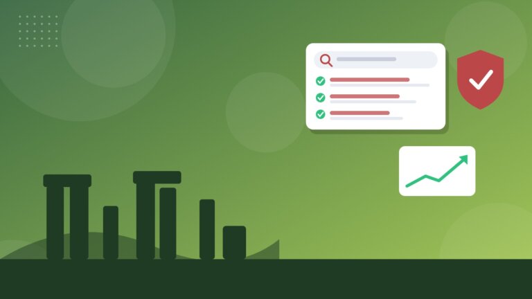 Flat illustration of Stonehenge on rolling hills with online reputation icons